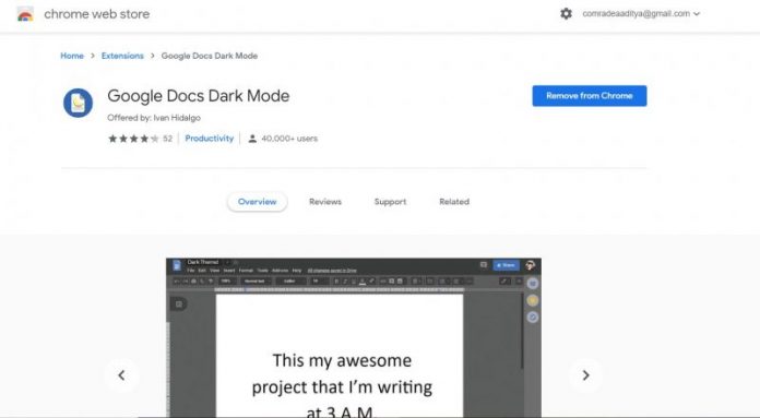 google docs dark mode chrome