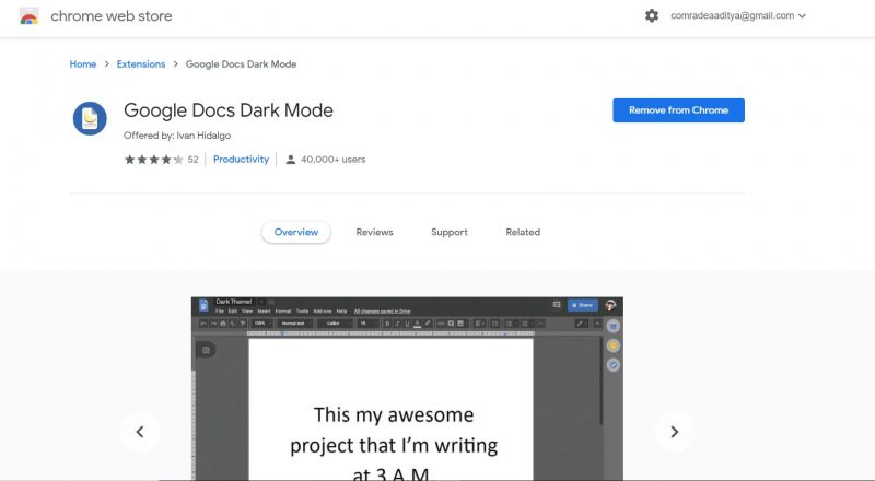 google docs dark mode chrome