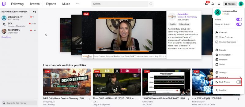 twitch app dark mode