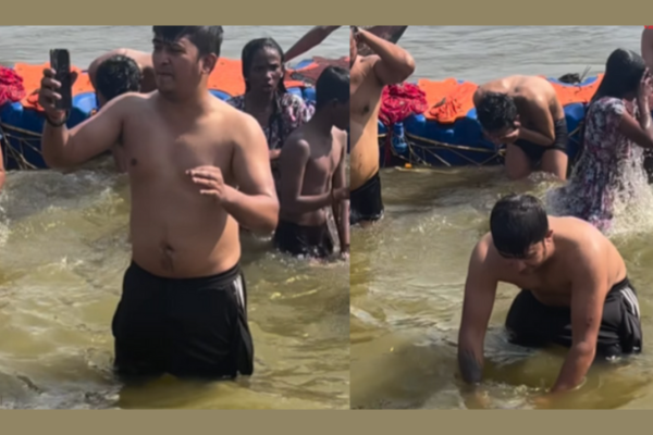 “Not Only Me, But My Phone is Also Sinful!” Said the Young Man, Dips Mobile in Ganga at Mahakumbh, Video Goes Viral