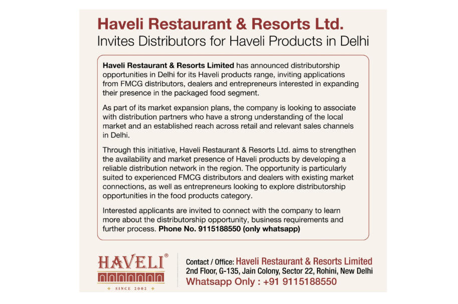 Haveli Restaurant & Resorts Ltd. Invites Distributors for Haveli Products in Delhi | A Reporter Live